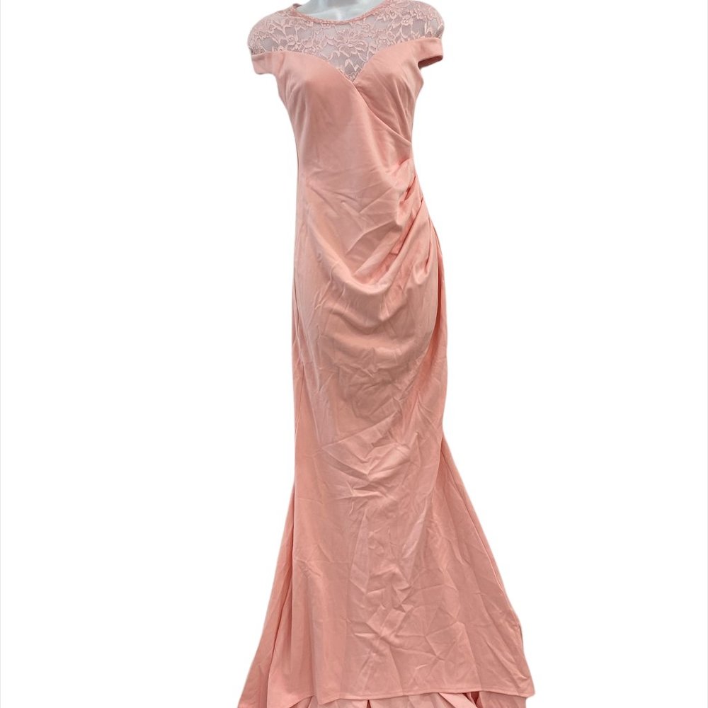 City Goddess London Pink Long Formal Party Dress Woman's 8 Knit Train Hem New